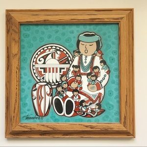 Vintage 1991 Cleo Teissedre Hand Painted Storyteller With Children Framed Tile